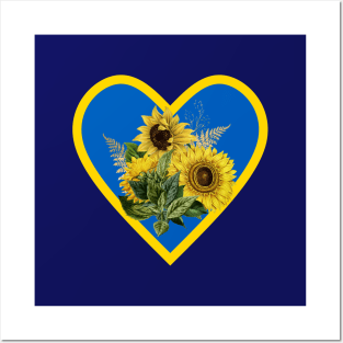 Sunflowers in Heart with Blue and Yellow Ukrainian flag colors Posters and Art